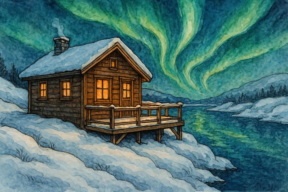 Baita invernale e aurora boreale da Natalie Bruns