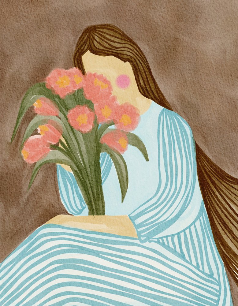 Donna timida e tulipani rosa da Nikita Jariwala