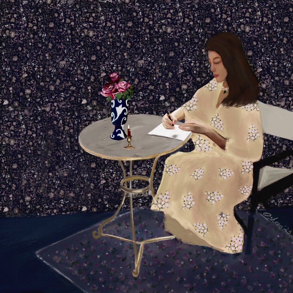 Elegante donna che scrive da Osheensgallery
