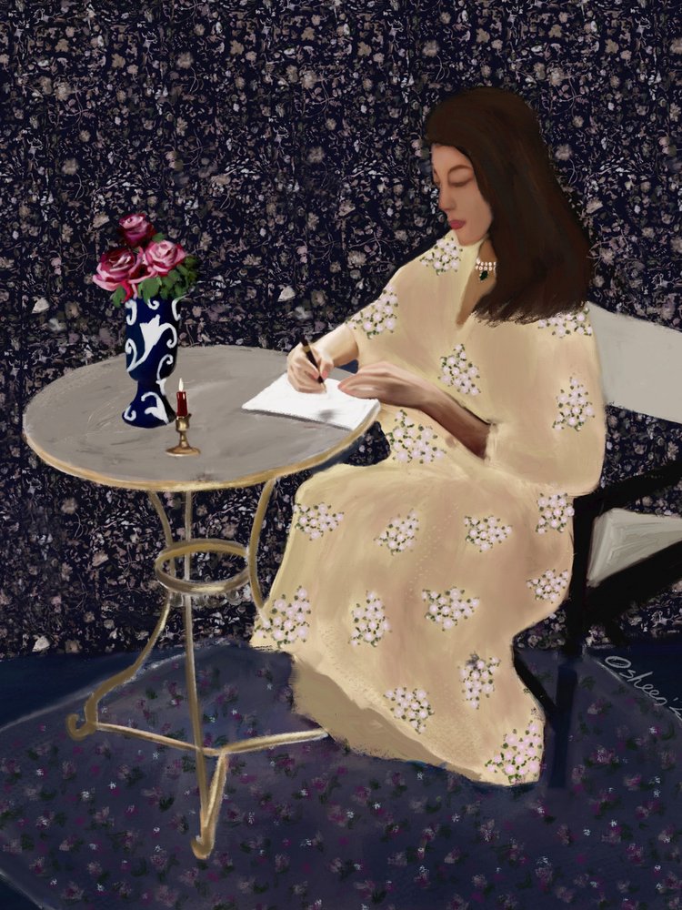 Elegante donna che scrive da Osheensgallery