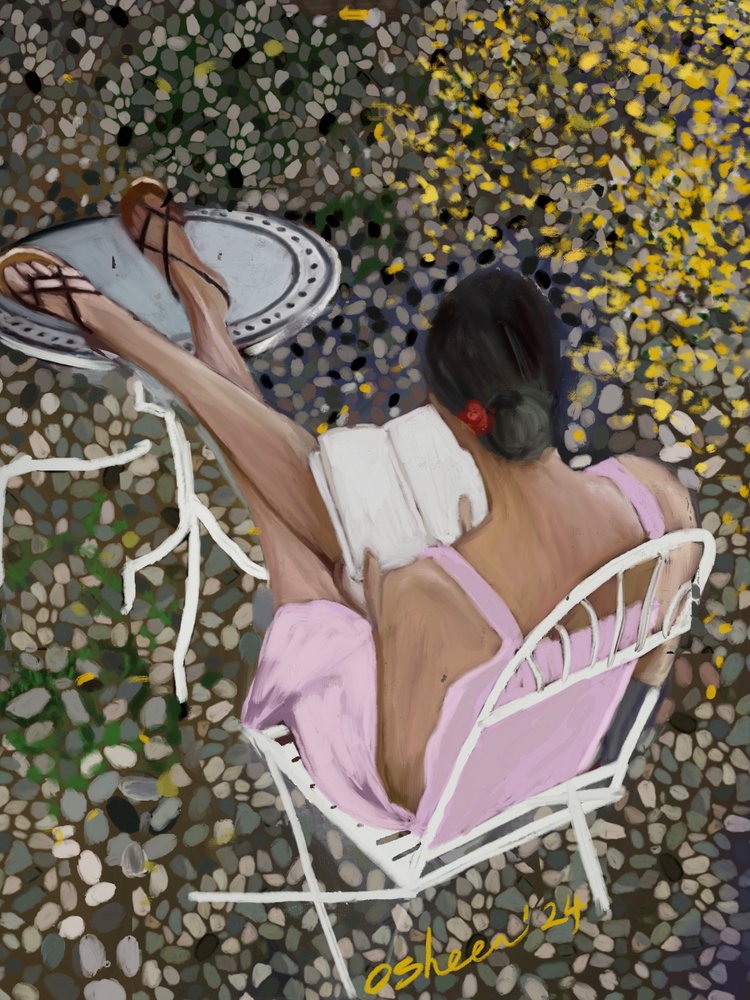 Lettura serena in terrazza da Osheensgallery