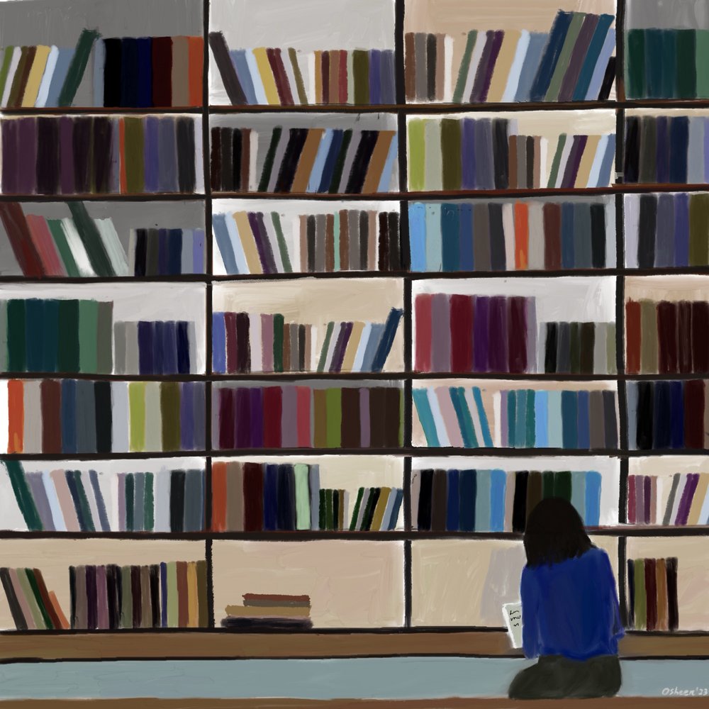 Lettura silenziosa in biblioteca da Osheensgallery