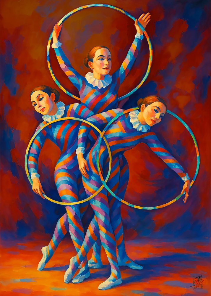 Ballerini di hula hoop Harlequin da Osvaldo Russo