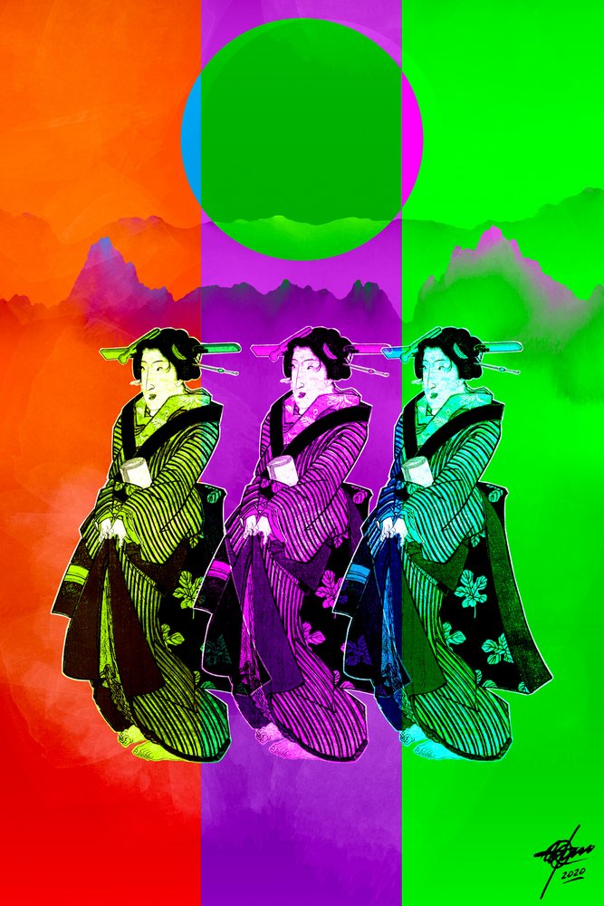 Trio di geishe in stile Pop Art da Osvaldo Russo