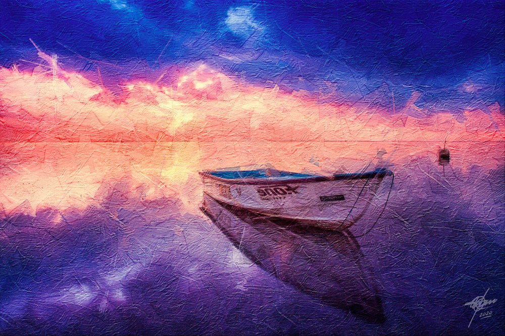 Riflesso sereno di una barca al tramonto da Osvaldo Russo