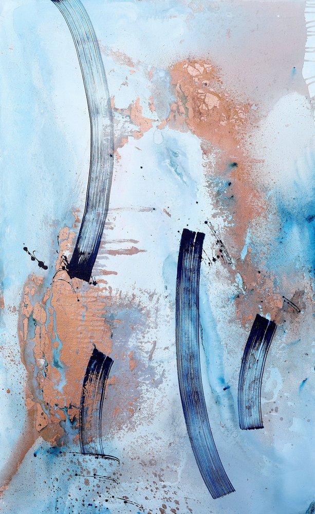 Raffigurazione astratta in rame blu fluido da Poonam Choudhary