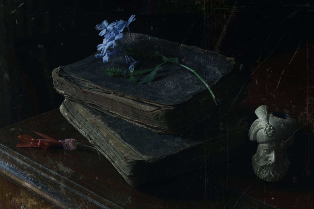 Libri antichi e fiori blu da Ramiz Sahin
