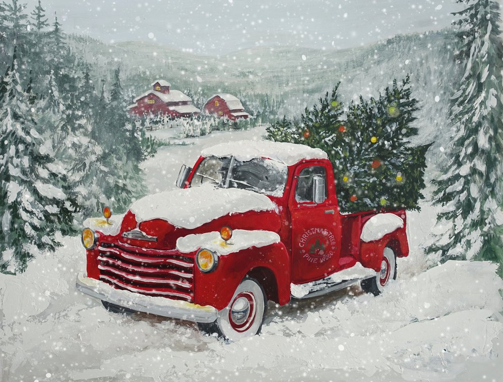 Natale con il camioncino rosso innevato da Renate Holzner