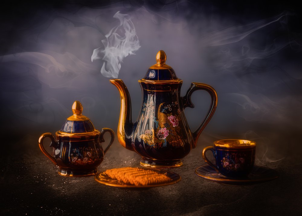 Servizio da tè blu in ceramica da Rob Ryan