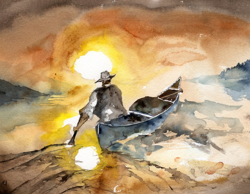Uomo in canoa al tramonto da RodMacIver