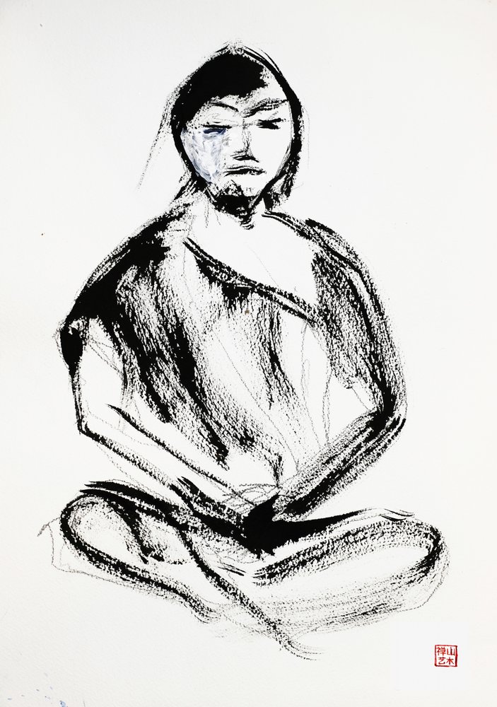 Disegno a inchiostro "Meditante Zen" da RodMacIver