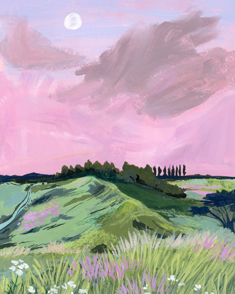 Cielo rosa sopra le colline ondulate da Sarah Gesek