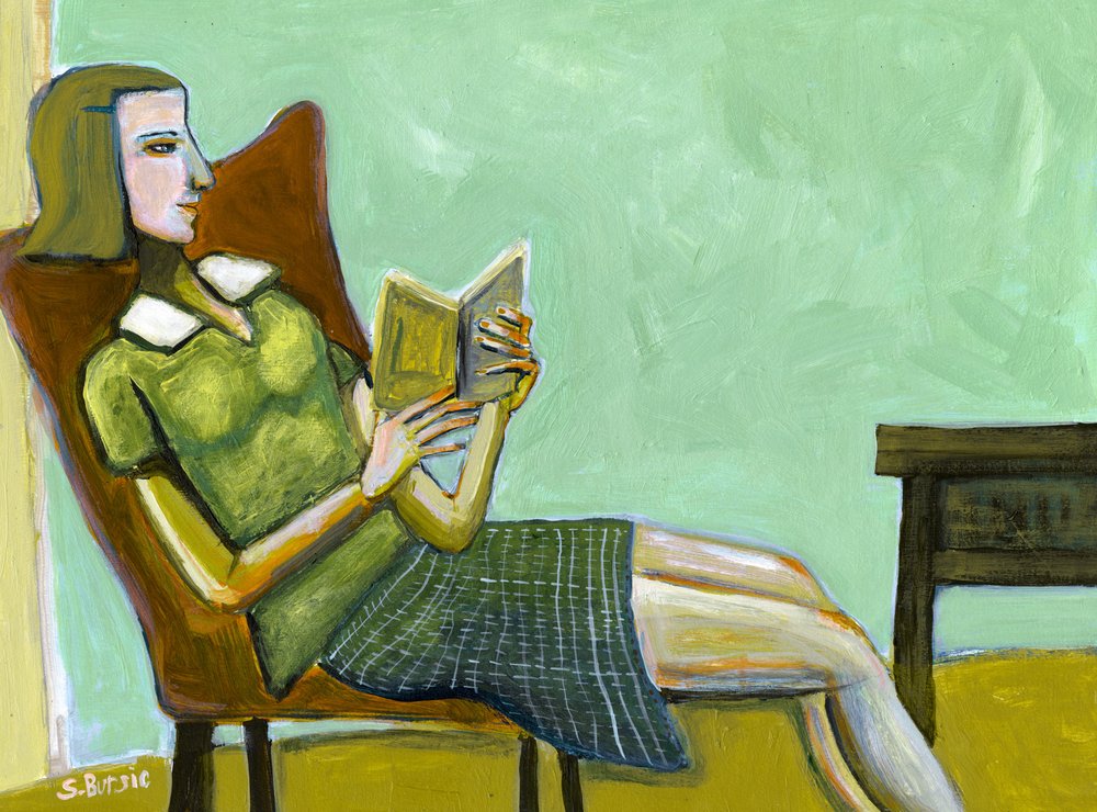 Donna intenta a leggere in silenzio da Sharyn Bursic
