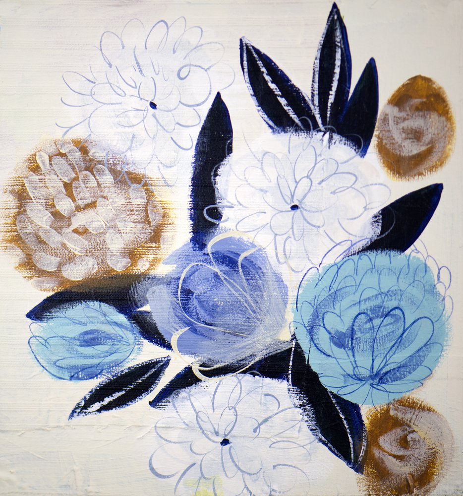 Fiori astratti blu e oro da Shelley Hampe