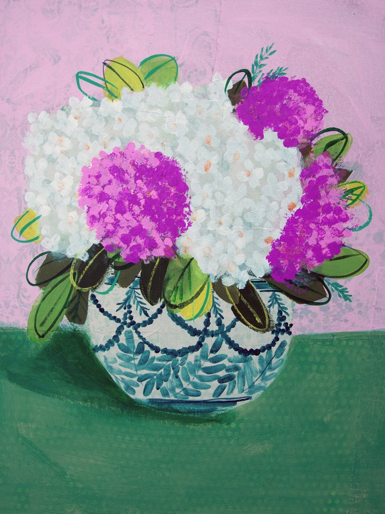 Vaso colorato con ortensie da Shelley Hampe