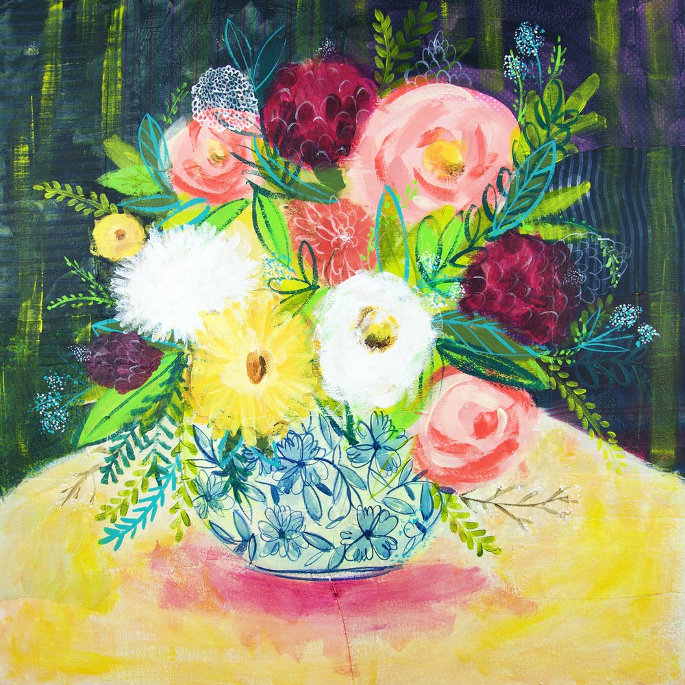 Vivace mazzo di fiori dipinto da Shelley Hampe