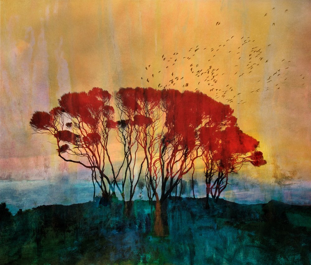 Alberi autunnali, cielo dorato da Shenshen Dou