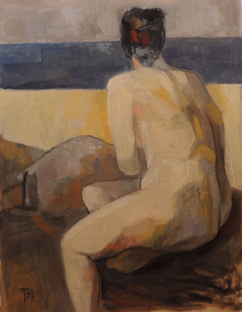 Paesaggio marino con nudo contemplativo da Tore Bahnson