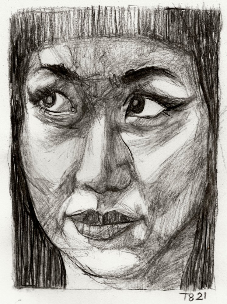 Disegno di una donna asiatica pensierosa da Tore Bahnson