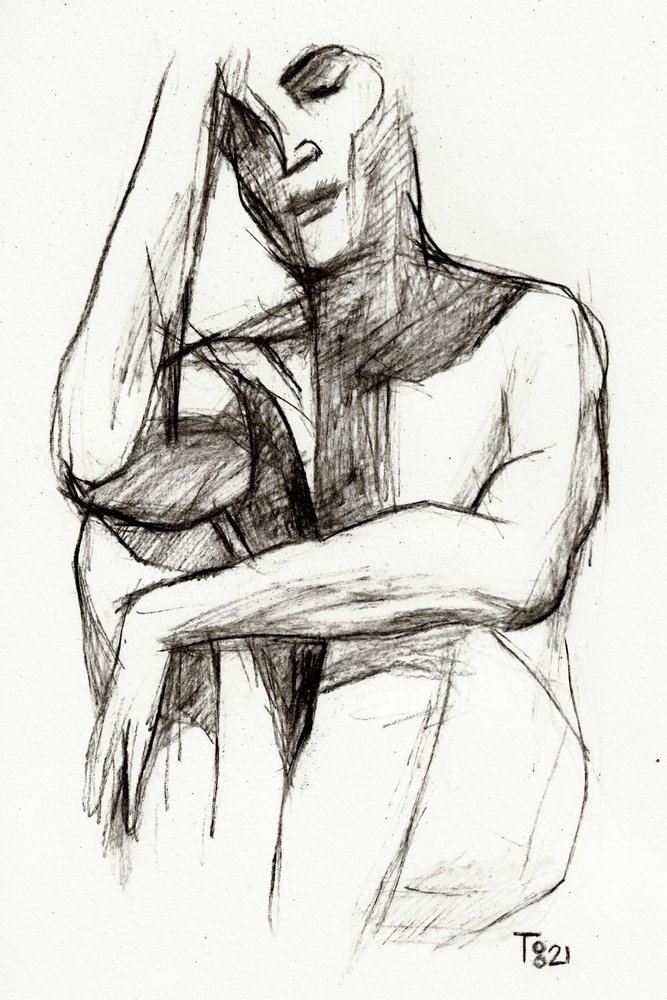 Disegno di una figura pensierosa da Tore Bahnson