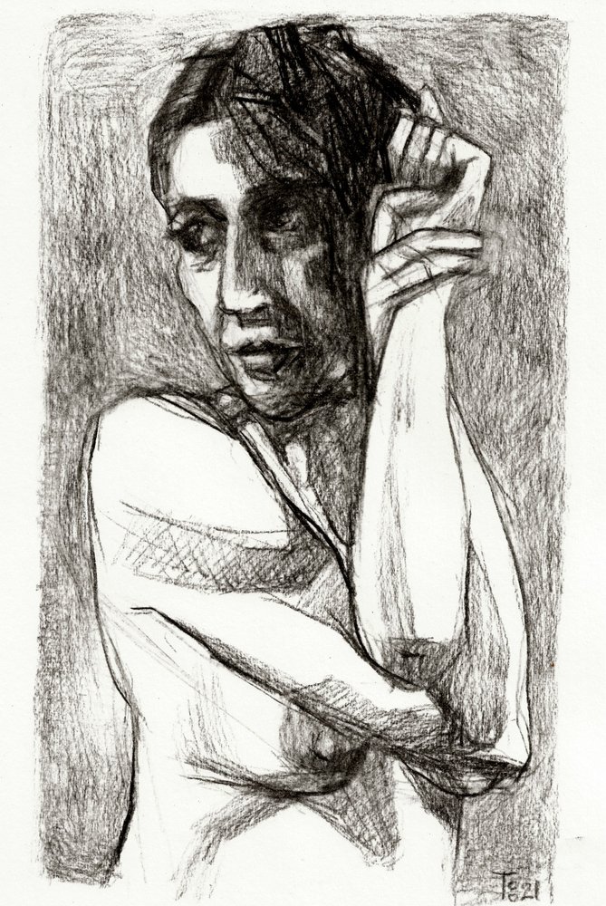 Disegno di una donna pensierosa da Tore Bahnson