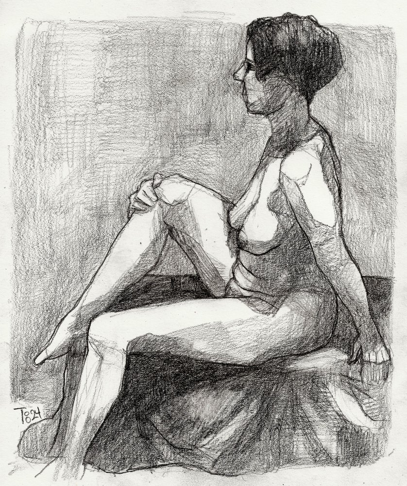 Schizzo di una figura nuda seduta da Tore Bahnson