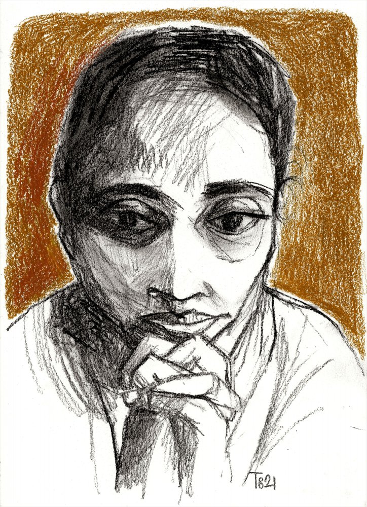 Disegno di una donna pensierosa da Tore Bahnson