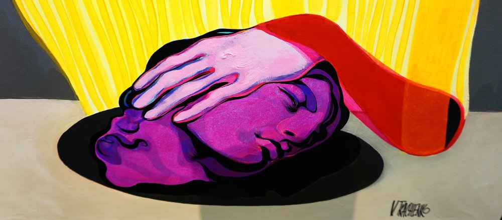 Testa viola, mano rosa da Victor Tkachenko