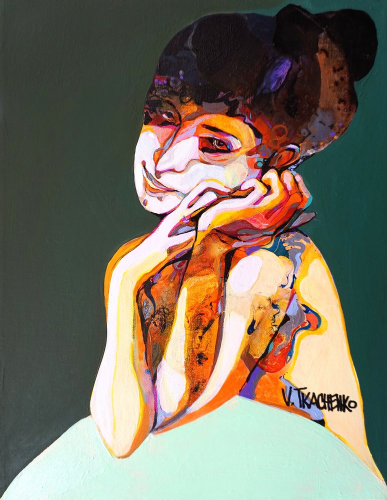 Ritratto astratto dai colori vivaci da Victor Tkachenko