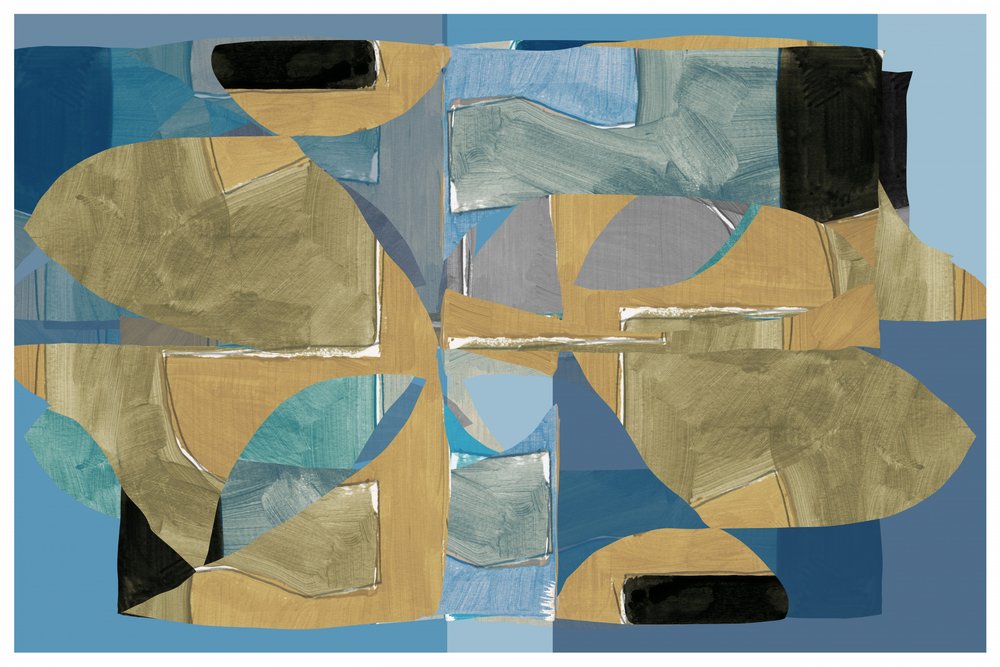 Collage astratto blu e marrone chiaro da cartissi