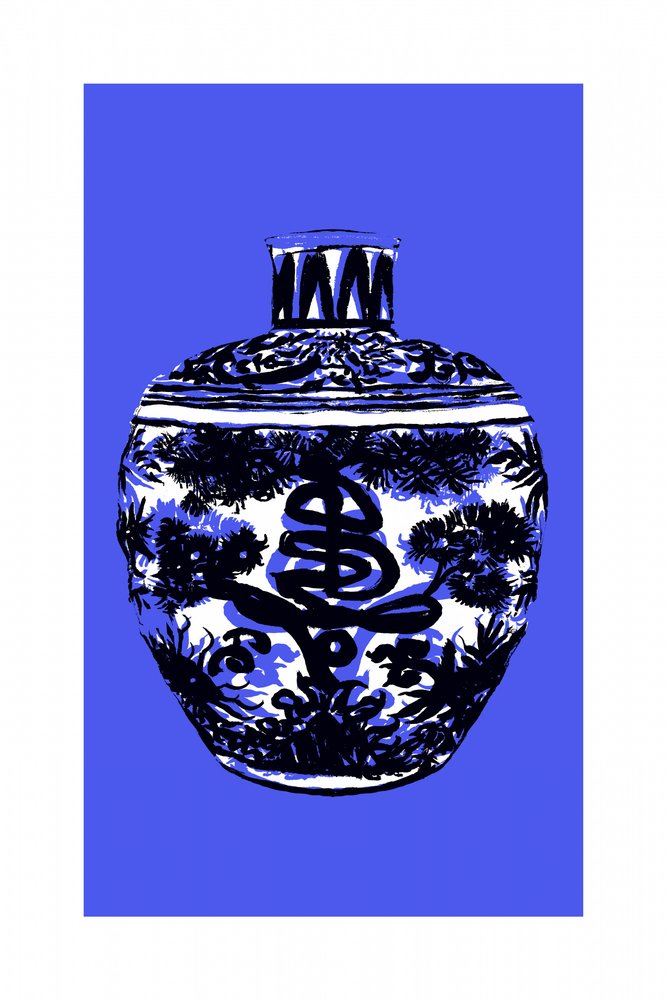 Vaso in porcellana blu cinese da cartissi