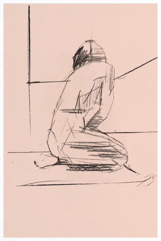 Figura contemplativa inginocchiata da cartissi