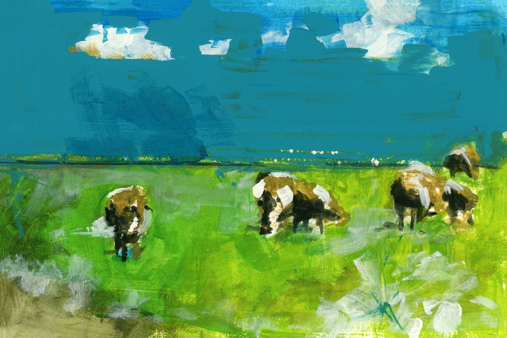 Paesaggio con mucche al pascolo da cartissi