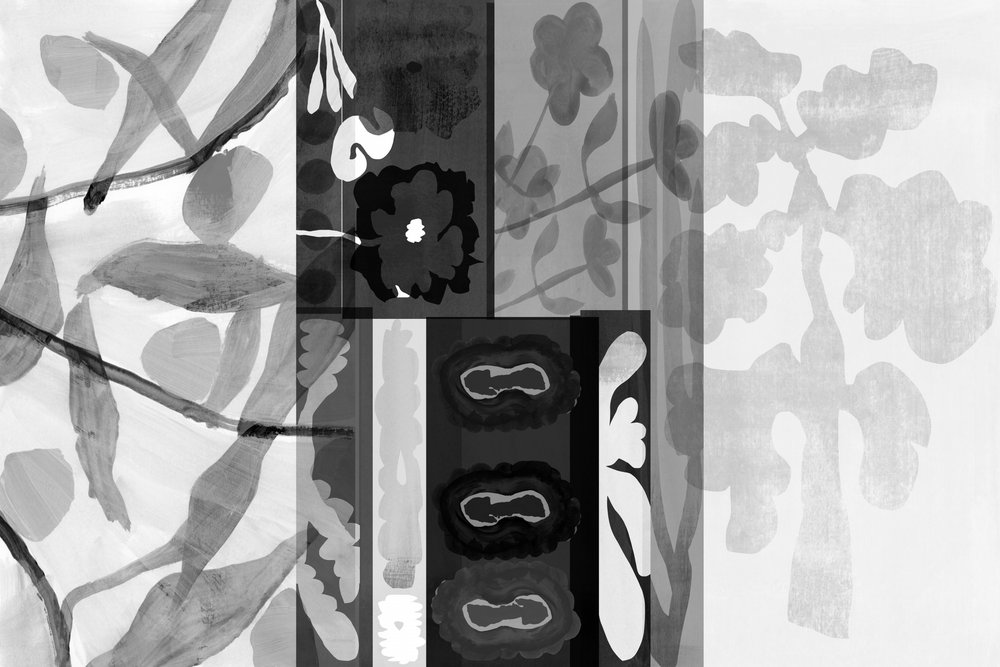 Motivi botanici monocromatici da cartissi
