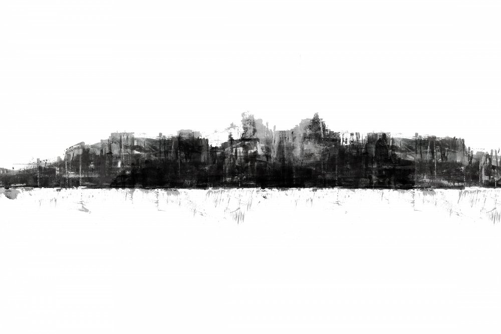 Silhouette monocromatica della città da cartissi