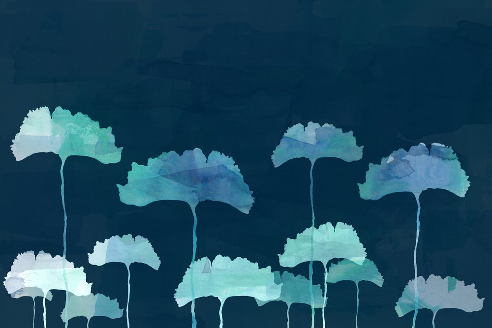 Acquerello blu Ginkgo da cartissi