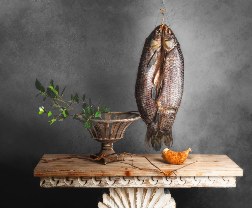 Natura morta rustica con pesce da chenyi wang