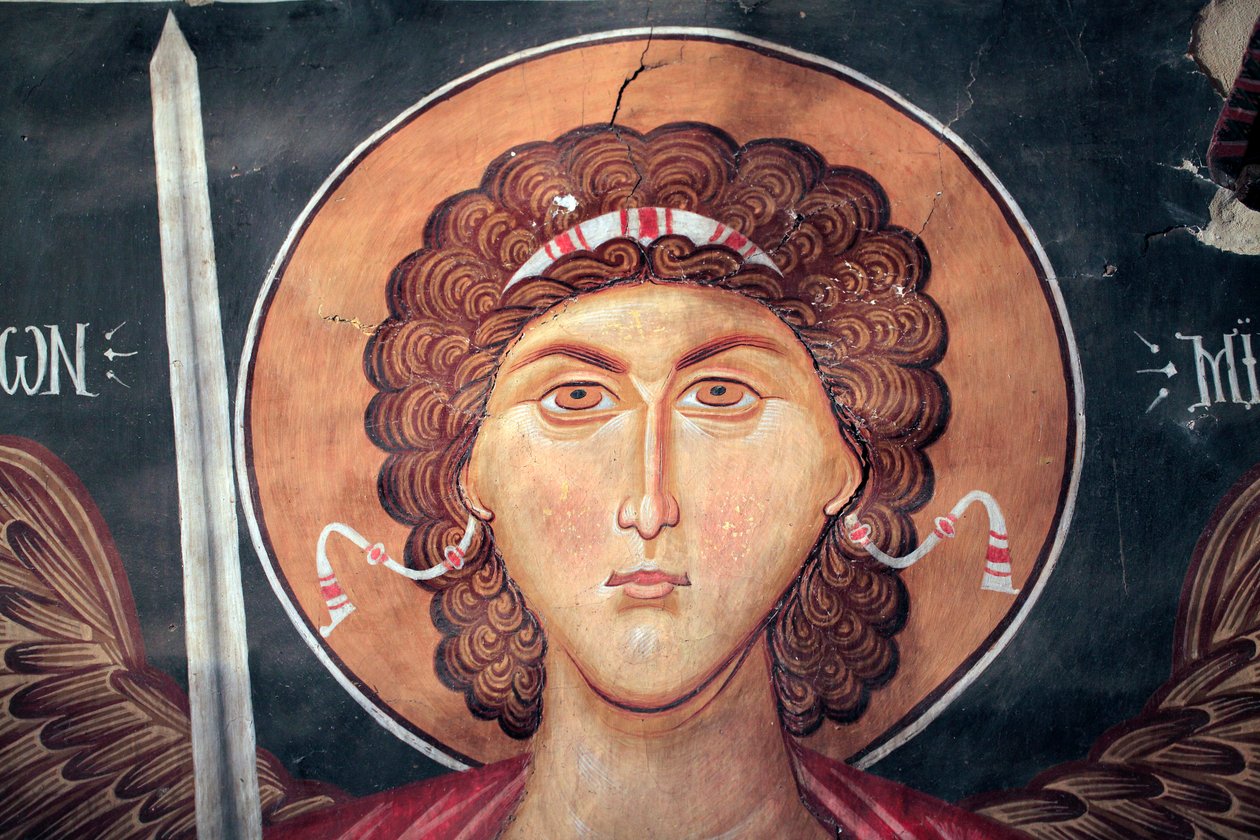 Affresco bizantino del XV secolo (dettaglio), Arcangelo Michele, Chiesa dell