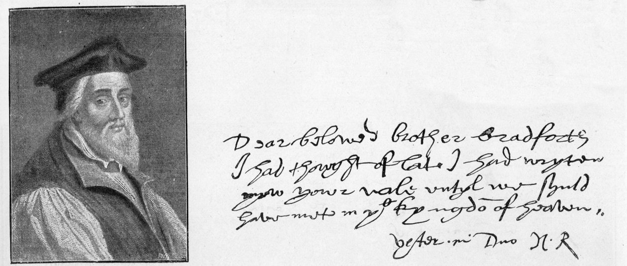 Scrittura e firma del Vescovo Ridley da una lettera scritta per confortare John Bradford poco prima della sua morte, 1555 da Unknown