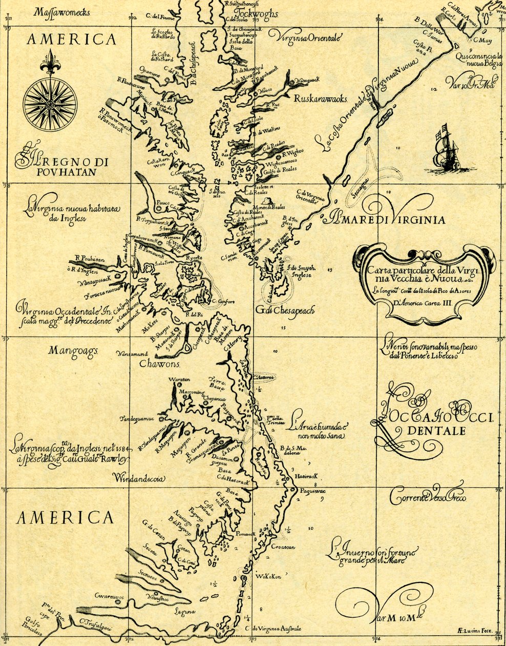 Mappa della Vecchia e Nuova Virginia, 1646-47 da Unknown