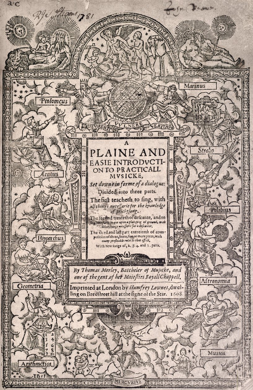 Morley, musica pratica, 1608, frontespizio da Unknown