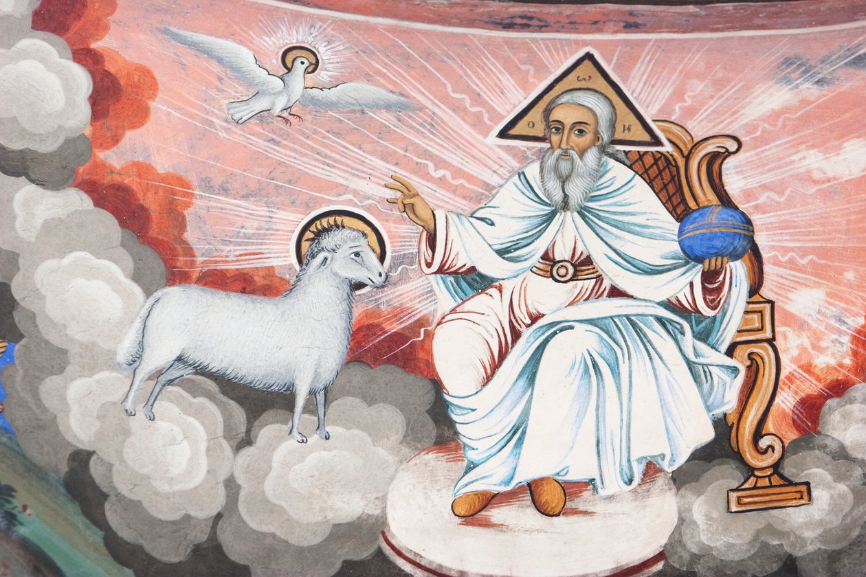 Dipinti di Zahari Zograf sulle pareti esterne del Monastero di Rila, Blagoevgrad, Bulgaria da Unknown