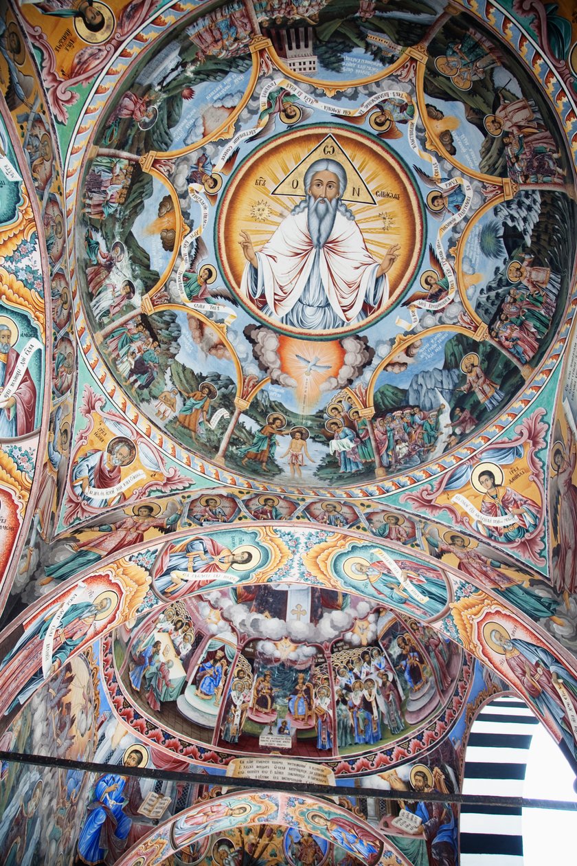Dipinti di Zahari Zograf sulle pareti esterne del Monastero di Rila, Blagoevgrad, Bulgaria da Unknown