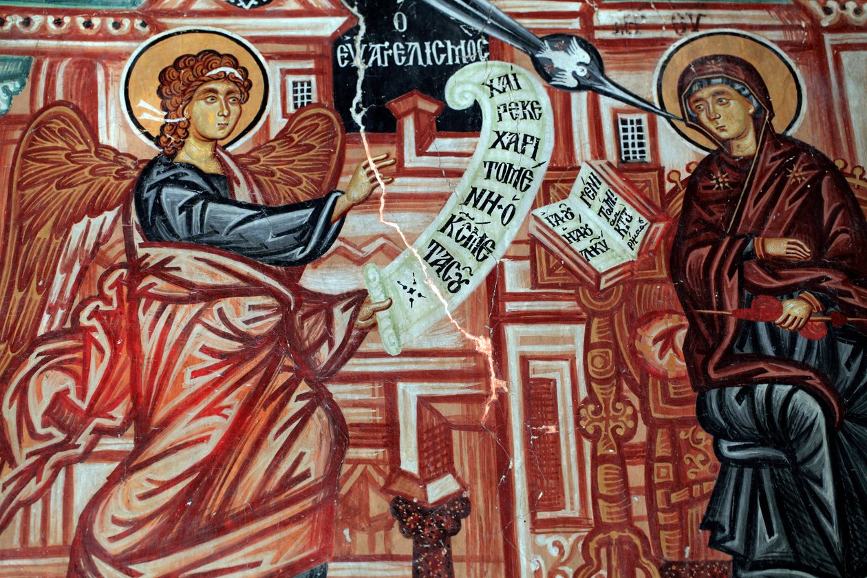 Affresco bizantino del XV secolo, Annunciazione alla Beata Vergine Maria, Chiesa dell