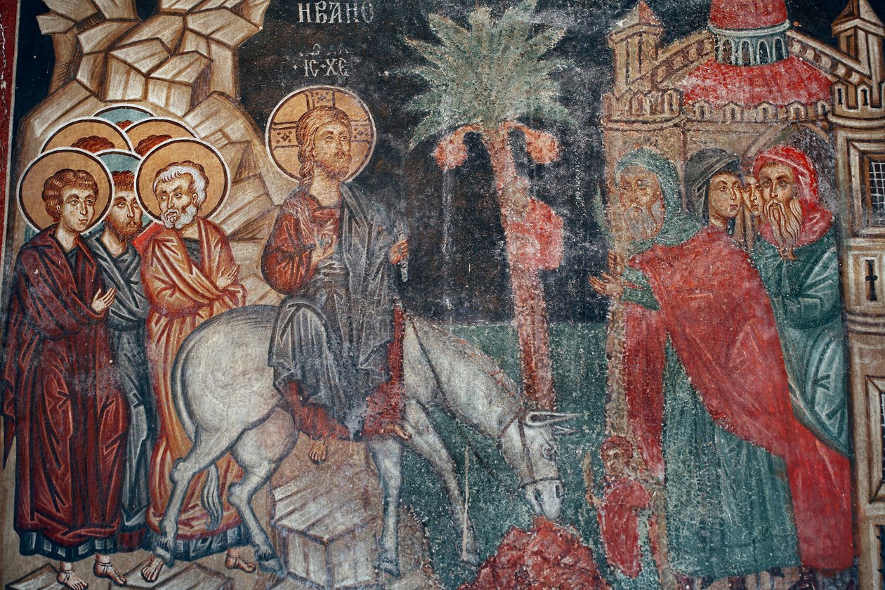 Affresco bizantino del XV secolo, ingresso a Gerusalemme, Chiesa dell