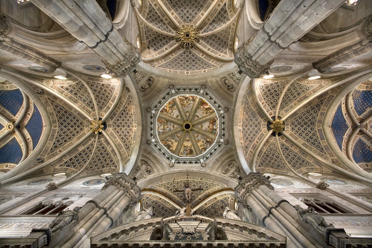 Vista della cupola e delle volte nel transetto, Certosa di Pavia, Lombardia, Italia da Unknown