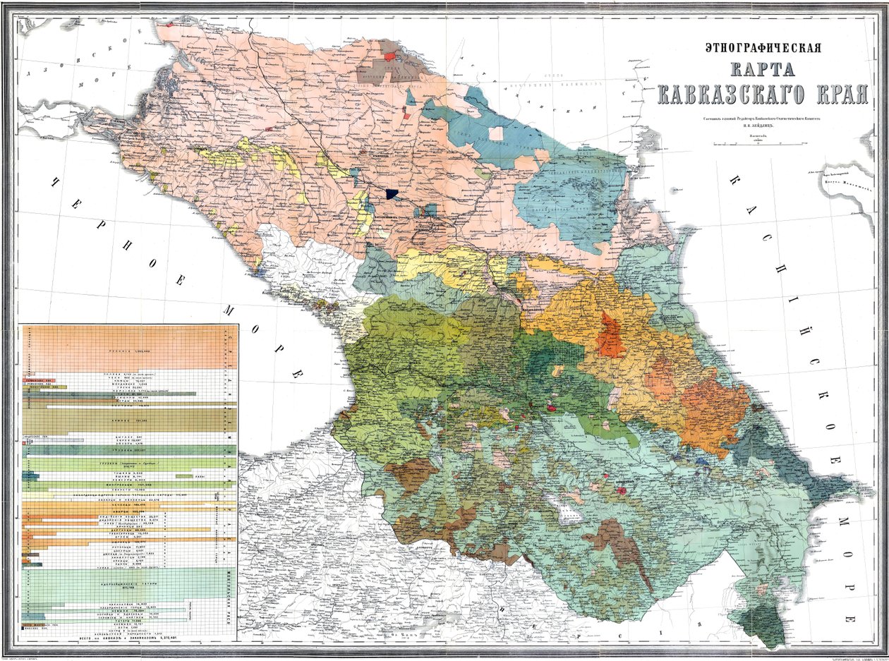 Carta etnografica del Caucaso, 1880 da Николай Карлович Зейдлиц