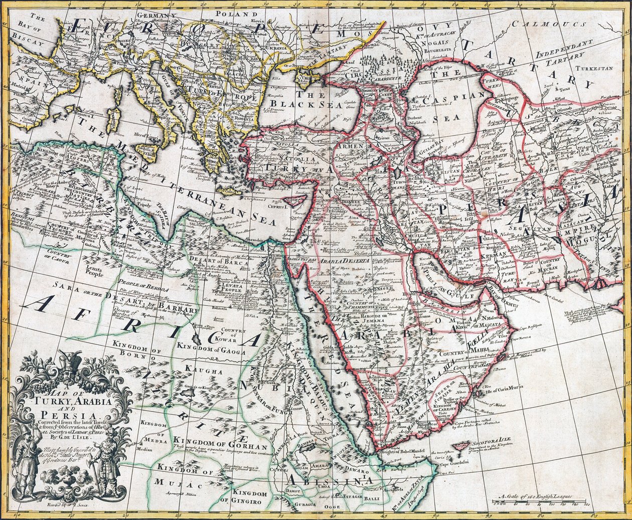 Mappa della Turchia, Arabia e Persia, dopo Guillaume de L