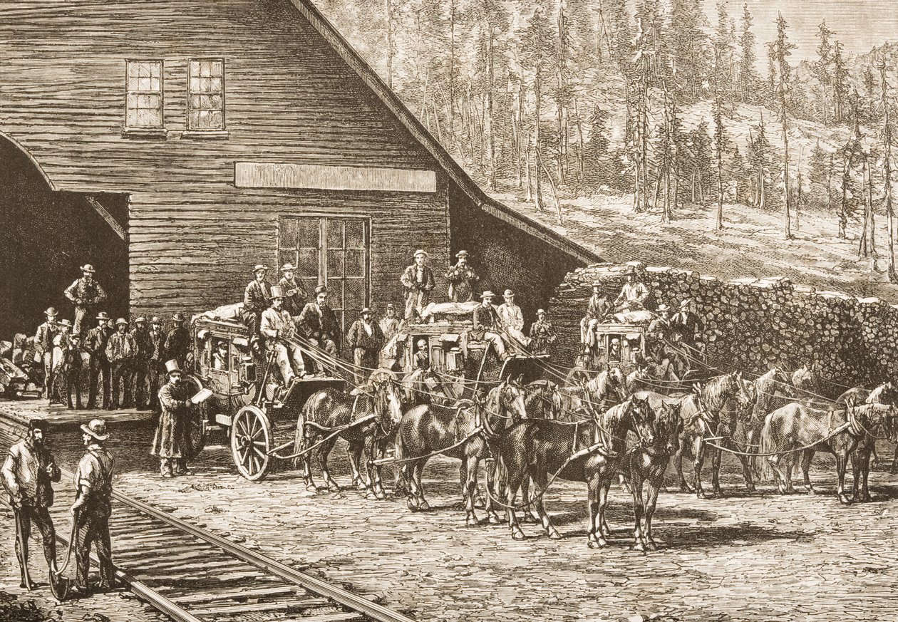 Stazione di Reno sulla Ferrovia Centrale del Pacifico, c.1870, da 