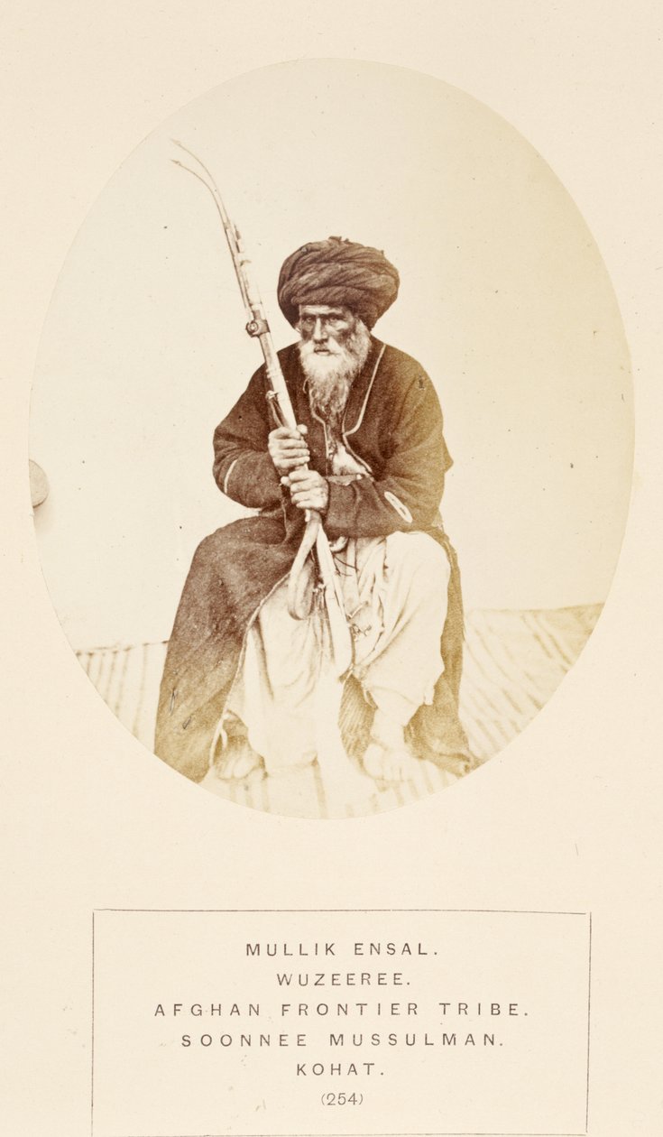 Mullik Ensal, tribù Wuzeeree dalla frontiera afgana, Kohat, da The People of India, di J. Forbes Watson, pubblicato 1868 (albumen print) da English Photographer